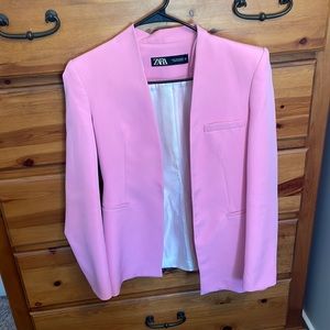 Bubblegum pink Zara blazer with padded shoulders, gently used.